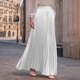 thumbnail image 2 of Miluxas Women Elastic High Waist Pleated Skirt Solid Color Flowy Swing A-line Ankle Skirts White, 2 of 7