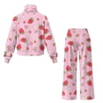 thumbnail image 5 of Xoenoiee Pink Strawberry Flower Print Lounge Sets for Women 2 Piece Fall Outfits Wide Leg Pants Leisure Travel Vacation Clothes Long Sleeve Sweatsuits Two Piece Set, S, 5 of 7