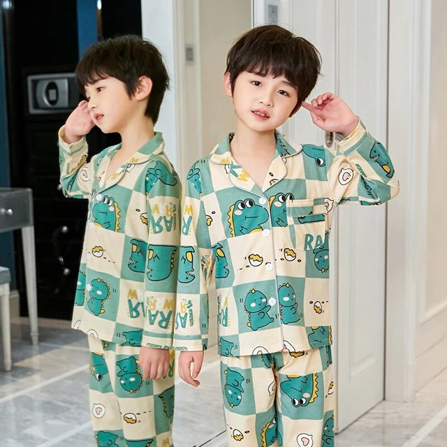 Conjuntos de pijama de manga larga para niños, cárdigans finos para el hogar, ropa de dormir de algodón con bolsillos para Navidad y otoño