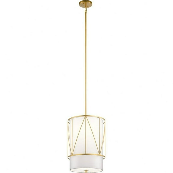 1 Light Contemporary Geometric Cage Drum Pendant Light Fixture with Satin Etched Glass-Classic Gold Finish Bailey Street Home 147-Bel-4187461