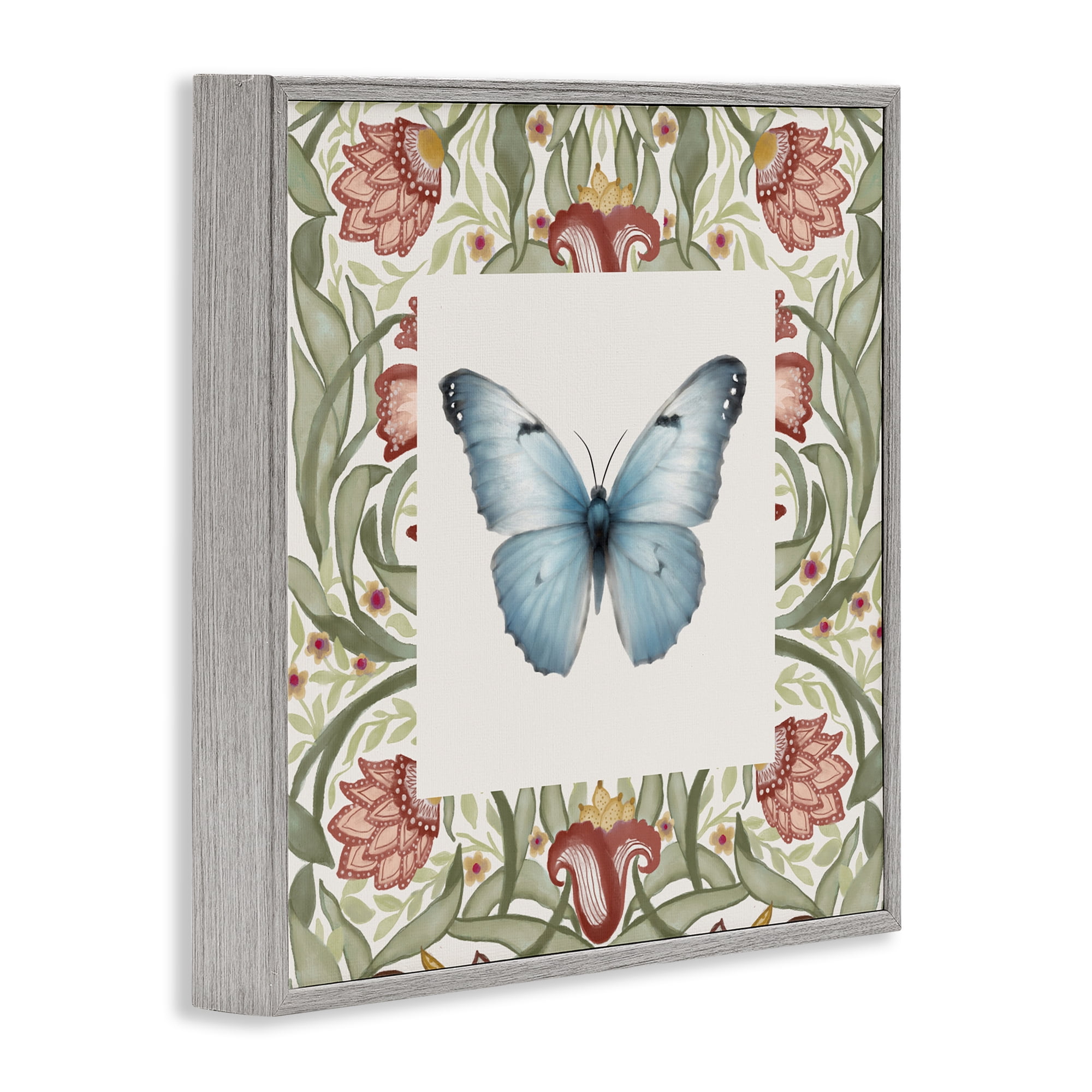 Stupell Industries Baroque Butterfly Vintage Flowers Gray Framed Giclee Art, design by Elizabeth Medley