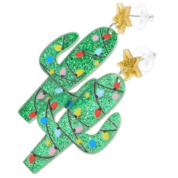 GAXIRE 1 Pair Multi-Colored Cactus Shape Earrings for Women, Festive Jewelry for Christmas and Holiday Celebrations