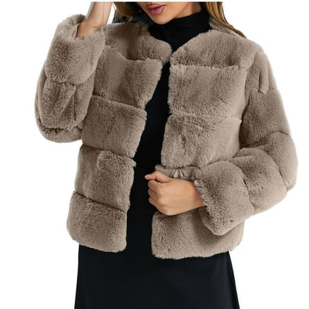 

Women Furry Faux Fur Jacket Solid Casual Long Sleeve Open Front Cardigan Parka Winter Warm Coat