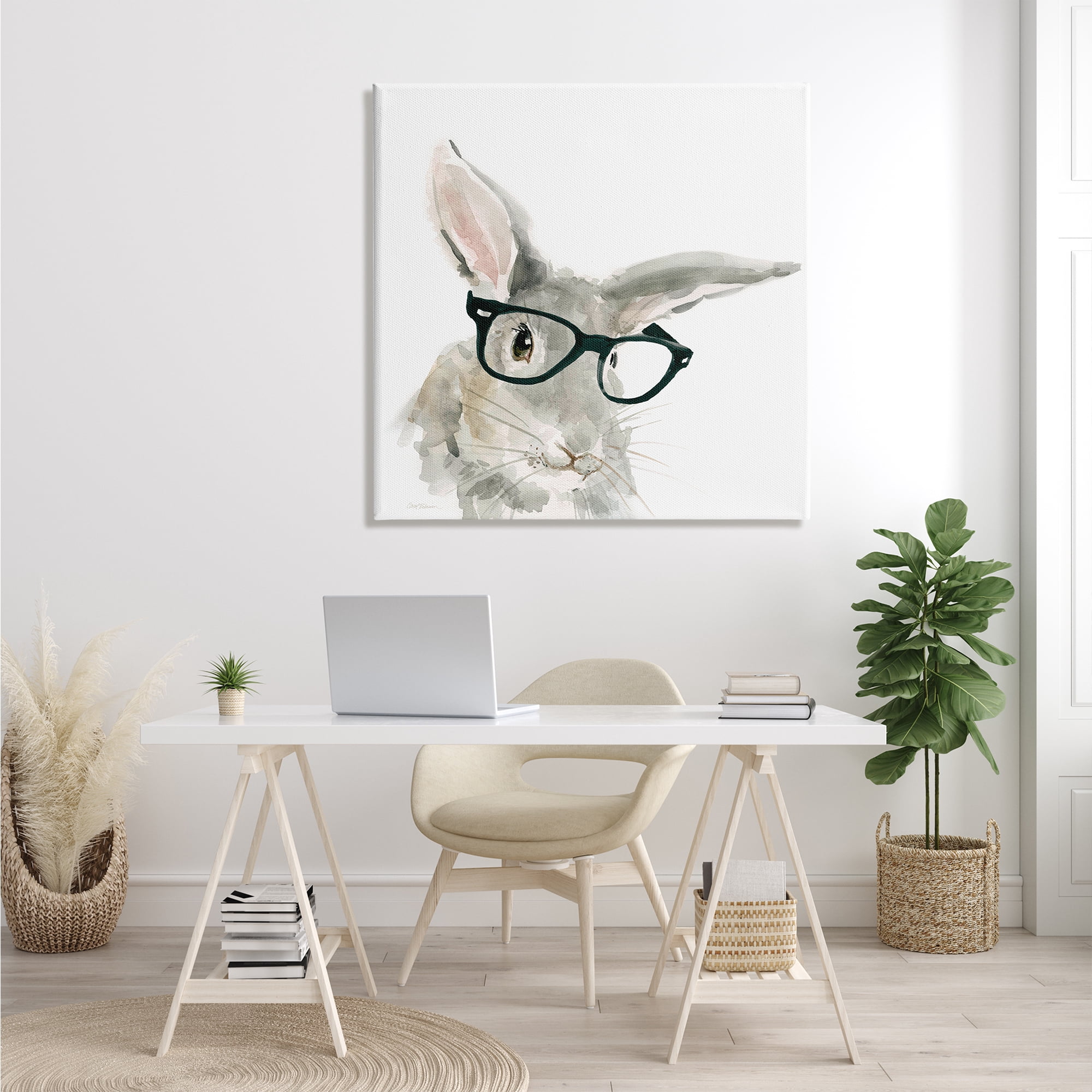 Stupell Industries Adorable Rabbit Black Frame Glasses Hipster Bunny Animals & Insects Painting Gallery Wrapped Canvas Print Wall Art, 36 x 36