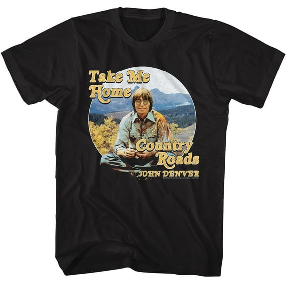 John Denver Circle Mountain Range Black Adult T-Shirt
