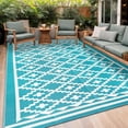 thumbnail image 1 of Outdoor Rug x Outdoor Carpet Reversible Patio Rug for Camping Large Outdoor Plastic Straw Area Rug Portable Geometric Mats for RV Backyard Deck Porch Beach Picnic Teal, 1 of 7