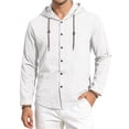 thumbnail image 3 of Hearthz Linen Hooded T Shirts for Man Button Down Long Sleeve Hoodies for Men Drawstring Lightweight Beach Sweatshirts for Men White S, 3 of 10