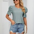 thumbnail image 4 of Blusa plisada verde oscuro con cuello redondo y mangas abullonadas, talla L Summer Chic, 4 of 8