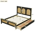 thumbnail image 6 of Full Size Platform Bed with 2 Drawers, Mid-Century Storage Bed with Rattan Headboard and Footboard, Wooden Bed Frame with Slats Support, No Box Spring Needed, Black, 6 of 9