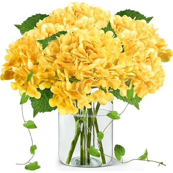 Nvzi 3 Pcs 21in Artificial Hydrangea Flower Large Natural Lifelike Real Touch Hydrangea Flower(Yellow)