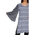 thumbnail image 4 of Moomaya Printed Indian Short Kurti Dress Poly Crepe Tunic Round Neck Mini Dress, 4 of 5