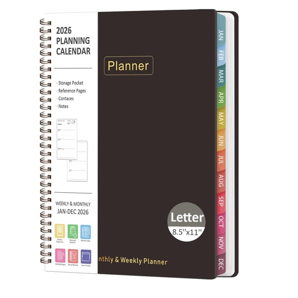 Planner TAMUTO 2026 semanal y mensual, 21,6 x 27,9 cm, tapa dura