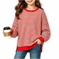 thumbnail image 2 of Spazoro Girls Knit Sweater, Side Slit 100% Cotton Long Sleeve Crew Neck Striped Casual Pullover Tops for School Daily Wear Red Size 9-10, 2 of 9