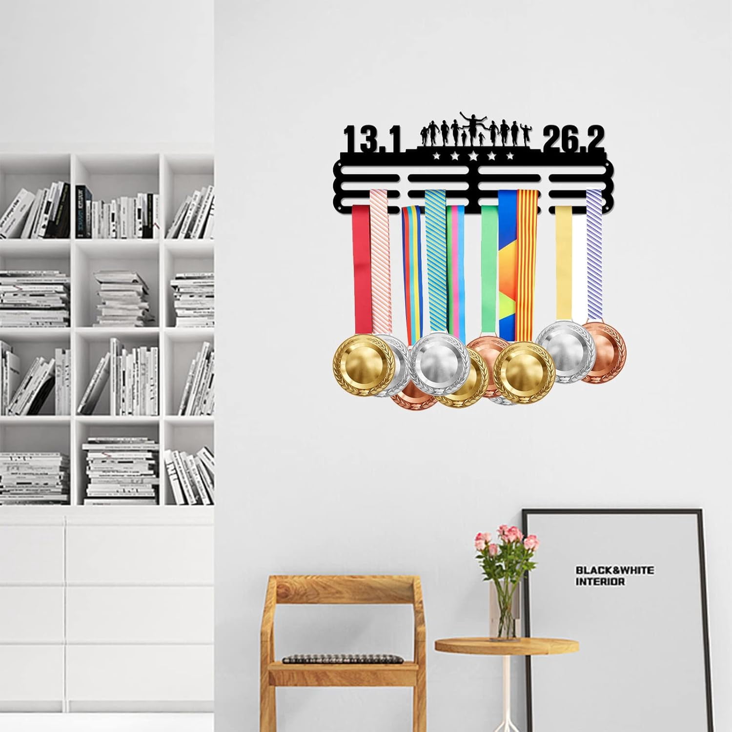 Marathon Medal Holder Display Hanger Rack Half Marathon Sports Awards Ribbon Metal Holder Rack Wall Mounted for 13.1 26.2 Miles Athletes Champions Players for Over 60 Medals BlackDIY