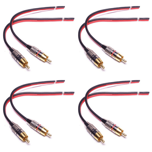 4X Speaker Cables to RCA Plugs Adapter, 2-Channel (1 Foot)