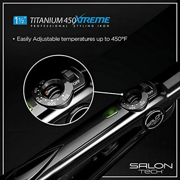 SALON TECH Titanium Xtreme Flat Iron 1.5 Inch - Titanium 450 Styling Iron Perfect For Heat Activated Treatments & Professional Straightening Results