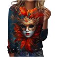 thumbnail image 2 of TrendVibe365 Mardi Gras Womens Long Sleeve Shirts Plus Size Plus Size Round Neck Polyester Casual Mask Printed Mardi Gras Celebrations Blouse Tops for Mardi Gras Event Purple 3XL, 2 of 4