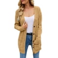 thumbnail image 3 of Cardigans for Women Trendy Long Sleeve Button Down V Neck Knit Sweater Outerwear with Pockets Solid Color Casual Loose Fit Fall Winter Women's Sweaters Khaki S, 3 of 4