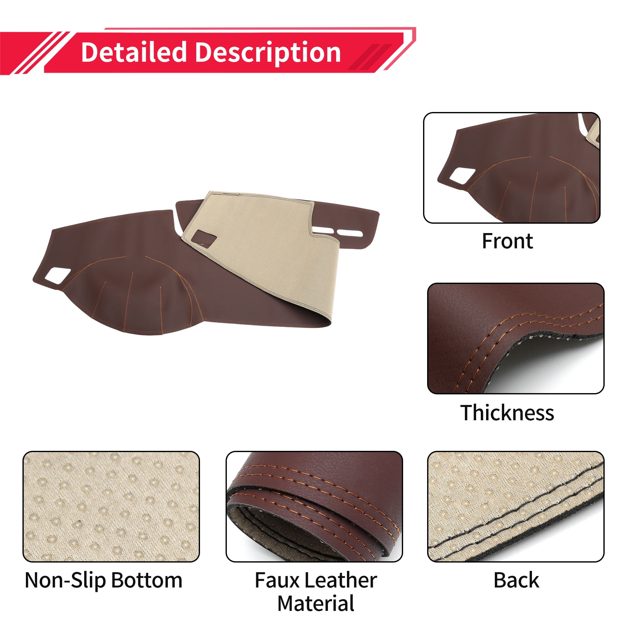 Dashboard Cover Dash Cover Mat Carpet for Land Rover Sport 2010-2013 Brown Faux Leather 1 Pc Anti-Slip Car Interior