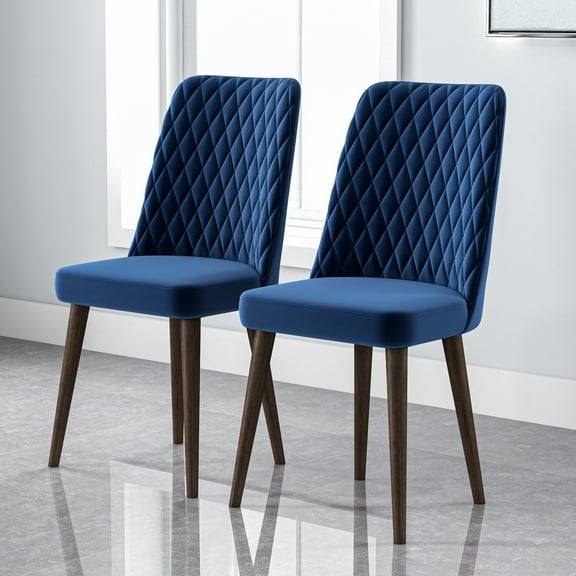 Noble House Harland Katie Dining Chair Set, Modern Velvet Upholstery with Solid Wood Legs, Set of 2, Blue