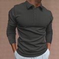 thumbnail image 2 of DDAPJ pyju Mens Striped Polos Ribbed Knit Long Sleeve Collared T-shirt Slim Fit Stretch Golf Shirt Lightweight Casual Office Work Tops Dark Gray L, 2 of 6