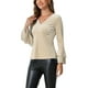 thumbnail image 4 of Blusa de terciopelo de cuello en V para mujeres INSPIRE CHIC, top peplum de manga larga con campana para fiestas de Halloween, XS color beige, 4 of 6