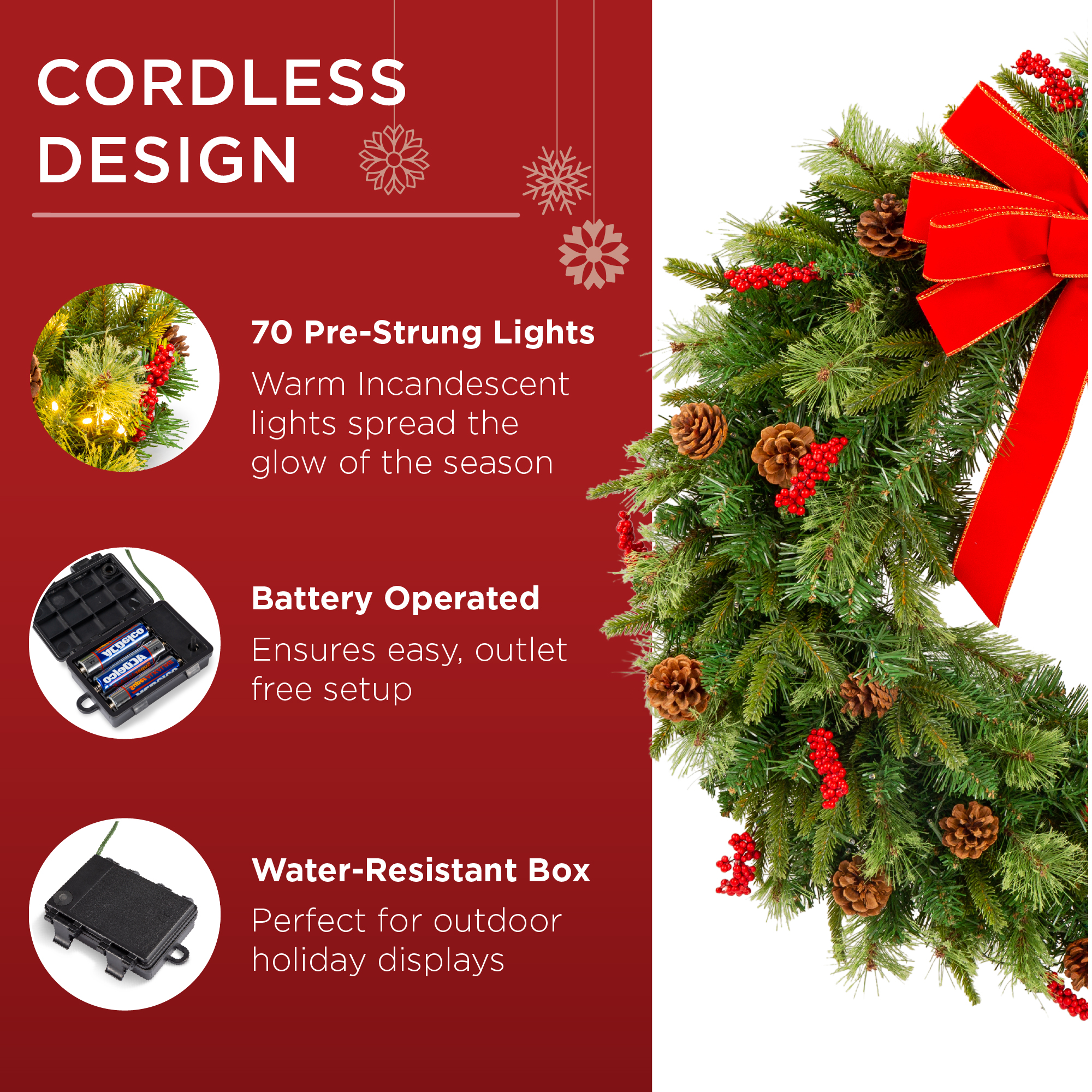 Best Choice Products 24-Inch Pre-Lit Christmas Wreath photo 4