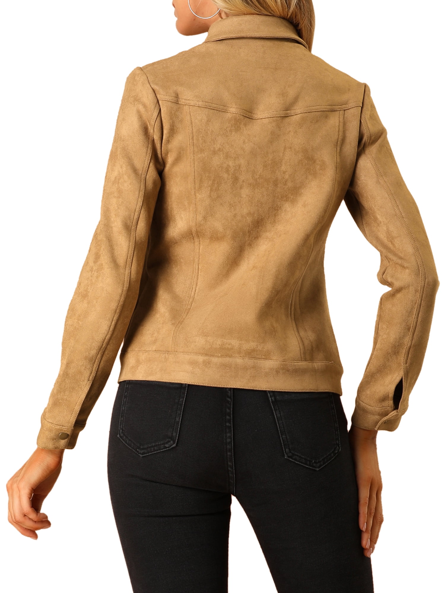 DARING DIVA Faux Suede Long Sleeve Flap Pockets Moto Jacket L Brown