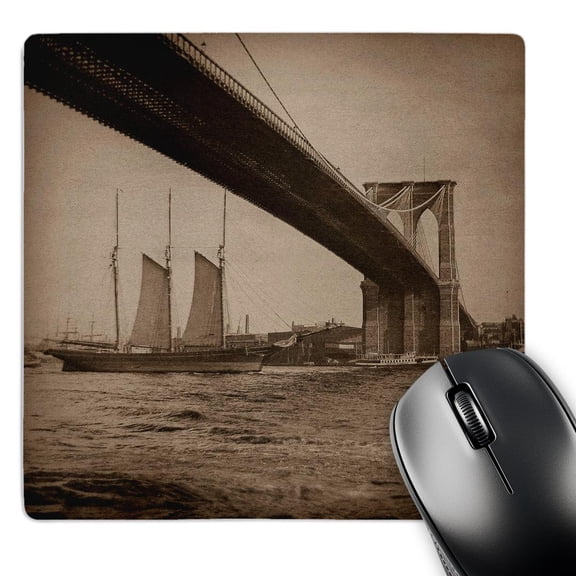 3dRose, Vintage Sepia Tone Brooklyn Bridge Tall Sailing Ship NYC 1880s, MousePad