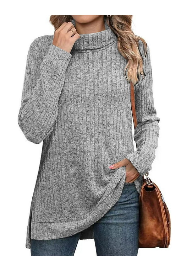 Fall Tops for Womens Turtleneck Sweaters Fashion Long Sleeve Tunic Lightweight Sweater Dressy Casual Side Split Pullover Blouse