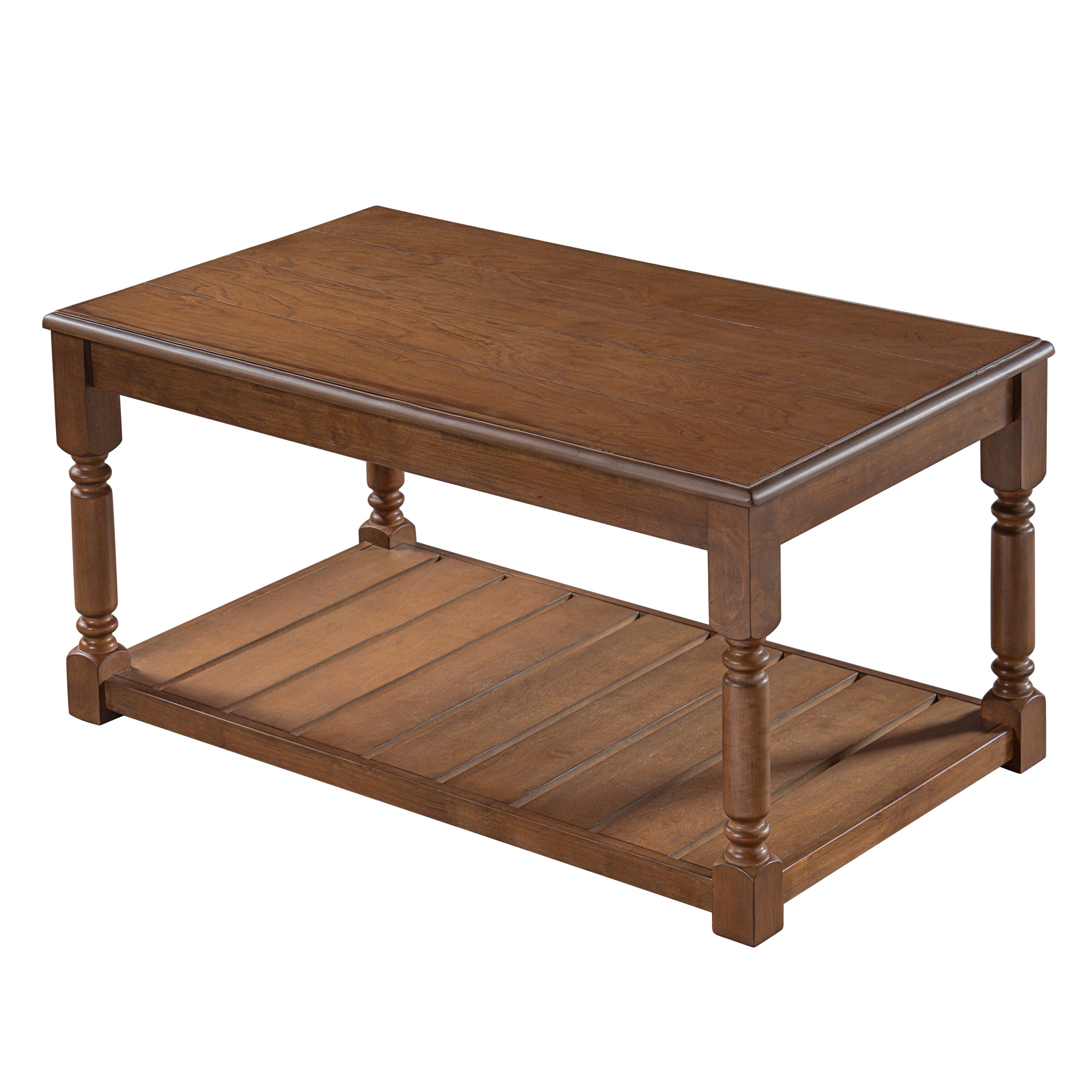 Garitin Coffee Table and Farmhouse Rectangular Center Table 45.3 Inch, Wooden Cocktail Table with Lower Storage Shelf for Living Room, Brown