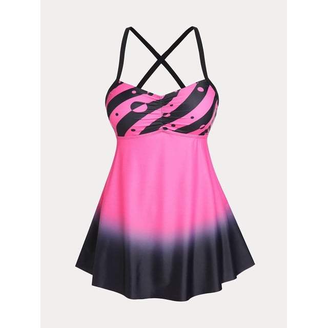 Tankini de Crisscross Color Ombre Rosegal Camisetas tallas grandes