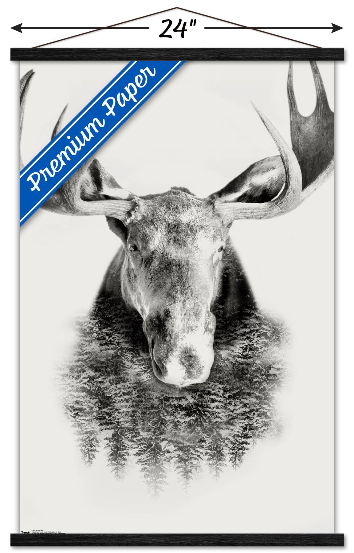 Moose - Trees Wall Poster with Wooden Magnetic Frame, 22.375" x 34"