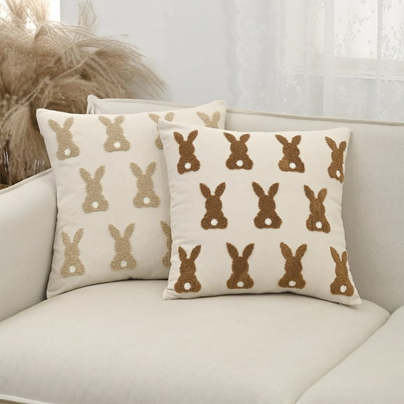 Happy Easter Throw Pillow Covers Bunny Rabbit Throw Pillowcase for Spring Easter Home Sofa Couch Bedroom and Outdoor Porch Decor