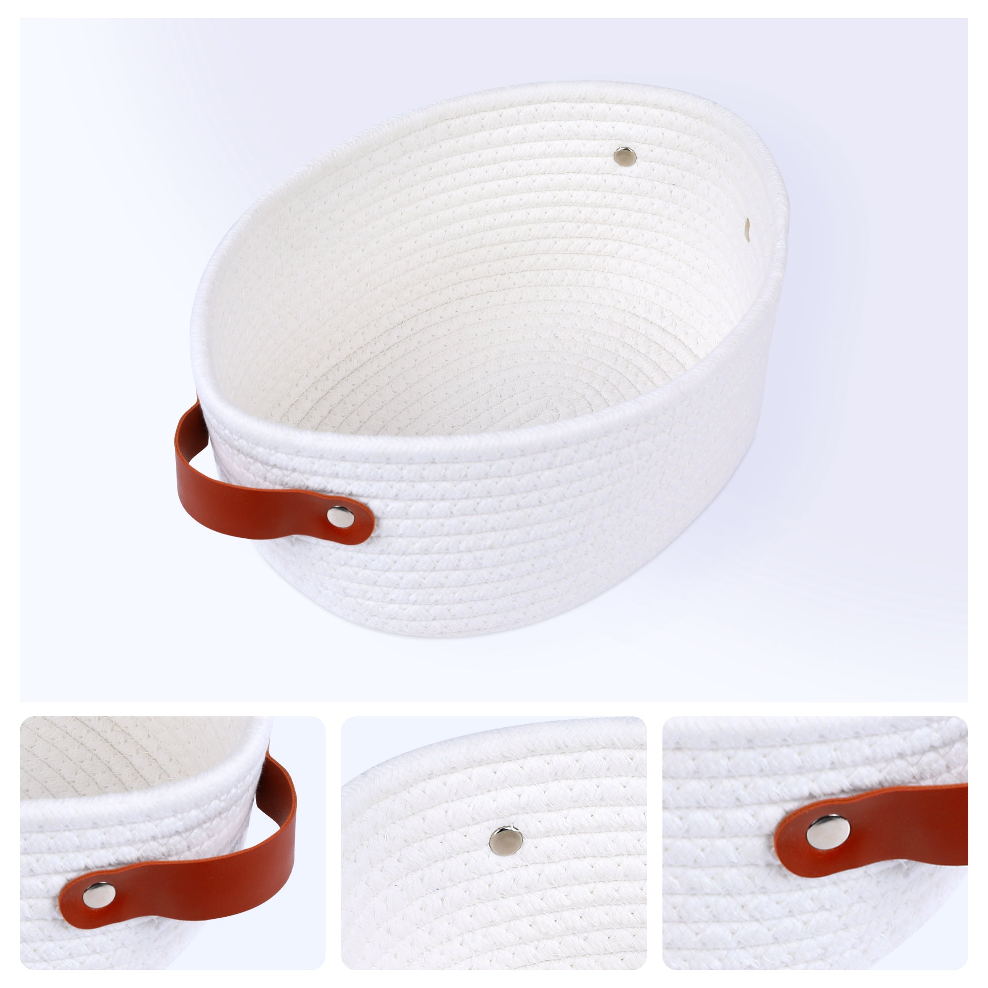 Unique Bargains 3Pcs Woven Storage Basket White 11.8*9.1*4.7in