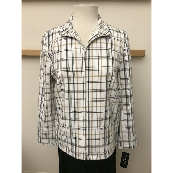 White, Beige & Black Plaid Zip Front Jacket. Fully Lined (Style# 1100)