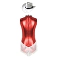 thumbnail image 2 of Kaerm Womens Fringed Latin Dance Leotard Metallic Tassel Bodysuit with Hat Red XL, 2 of 6