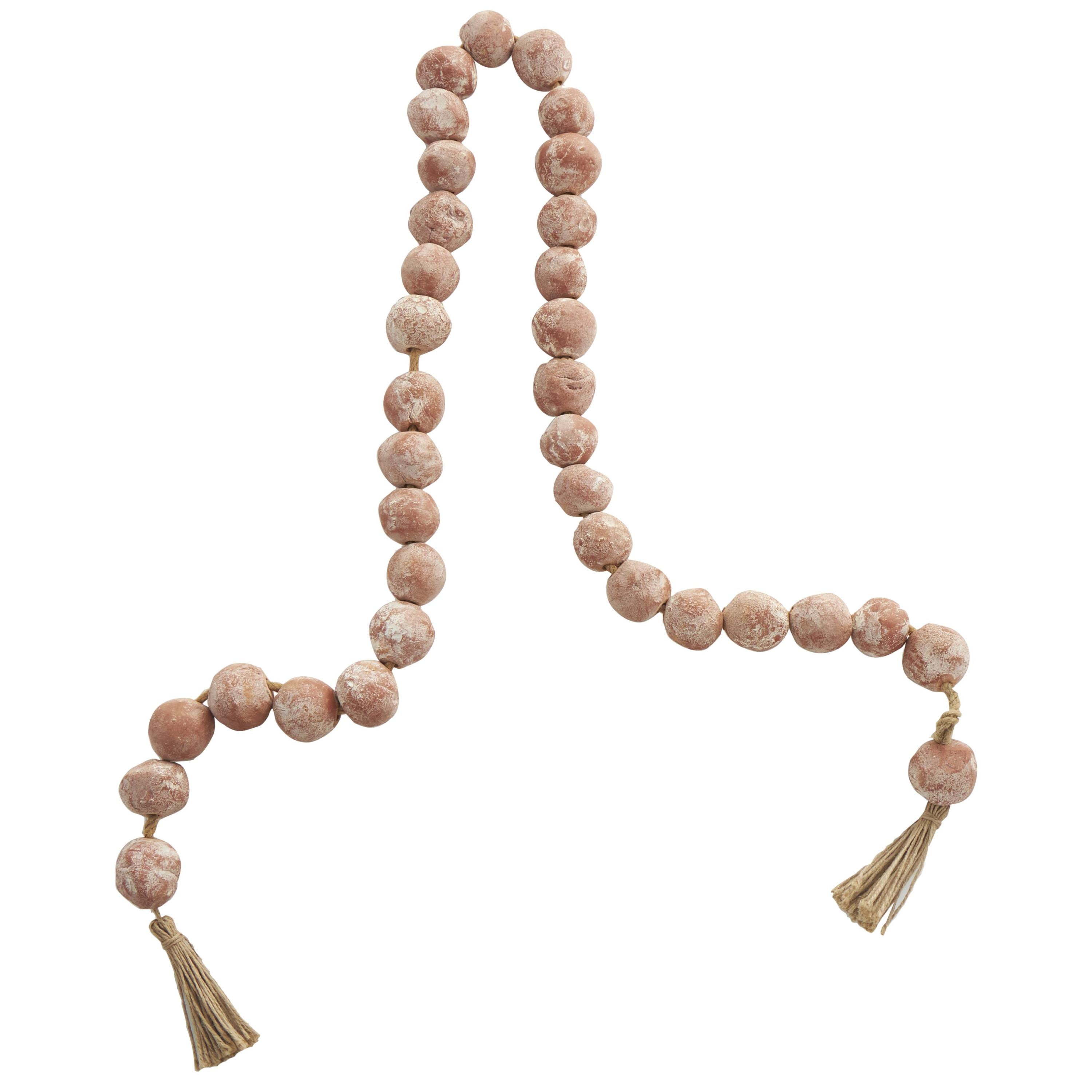 DecMode Handmade Round Intricately Shaped Large Distressed Orange Ceramic Garland with Tassel