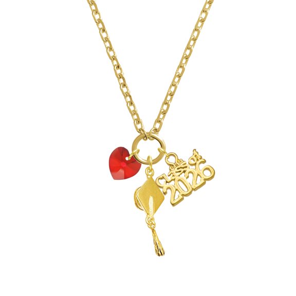 Delight Jewelry Red Crystal Heart - Gold-tone Class of 2026 Graduation Zoey Charm Necklace, 28"