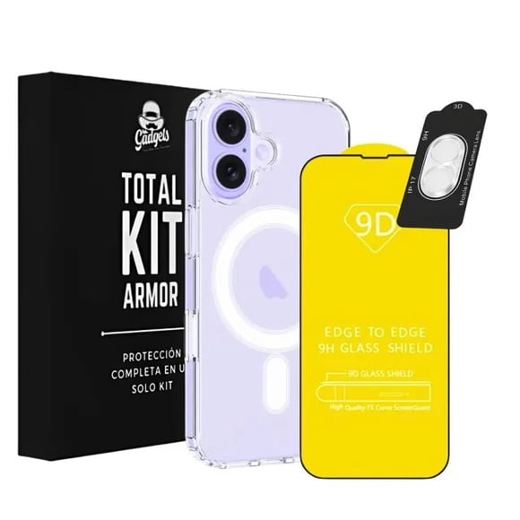 Mr. Gadgets Total Kit Armor Funda Transparente Magnética Con Animación Mica Pantalla Completa Cristal Templado 9d Mica Cámara Proteccion Para iPhone Magsafe 3 En 1 Compatible iPhone 17 2025