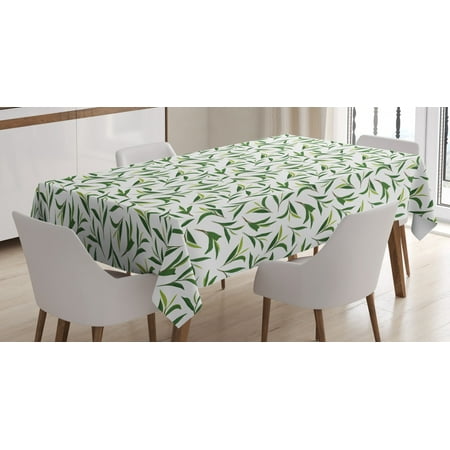

Tea Tablecloth Green Tea Leaves on Plain Background Growth Health Herbs Foliage Nature Illustration Rectangular Table Cover for Dining Room Kitchen 60 X 84 Inches Emerald White by Ambesonne