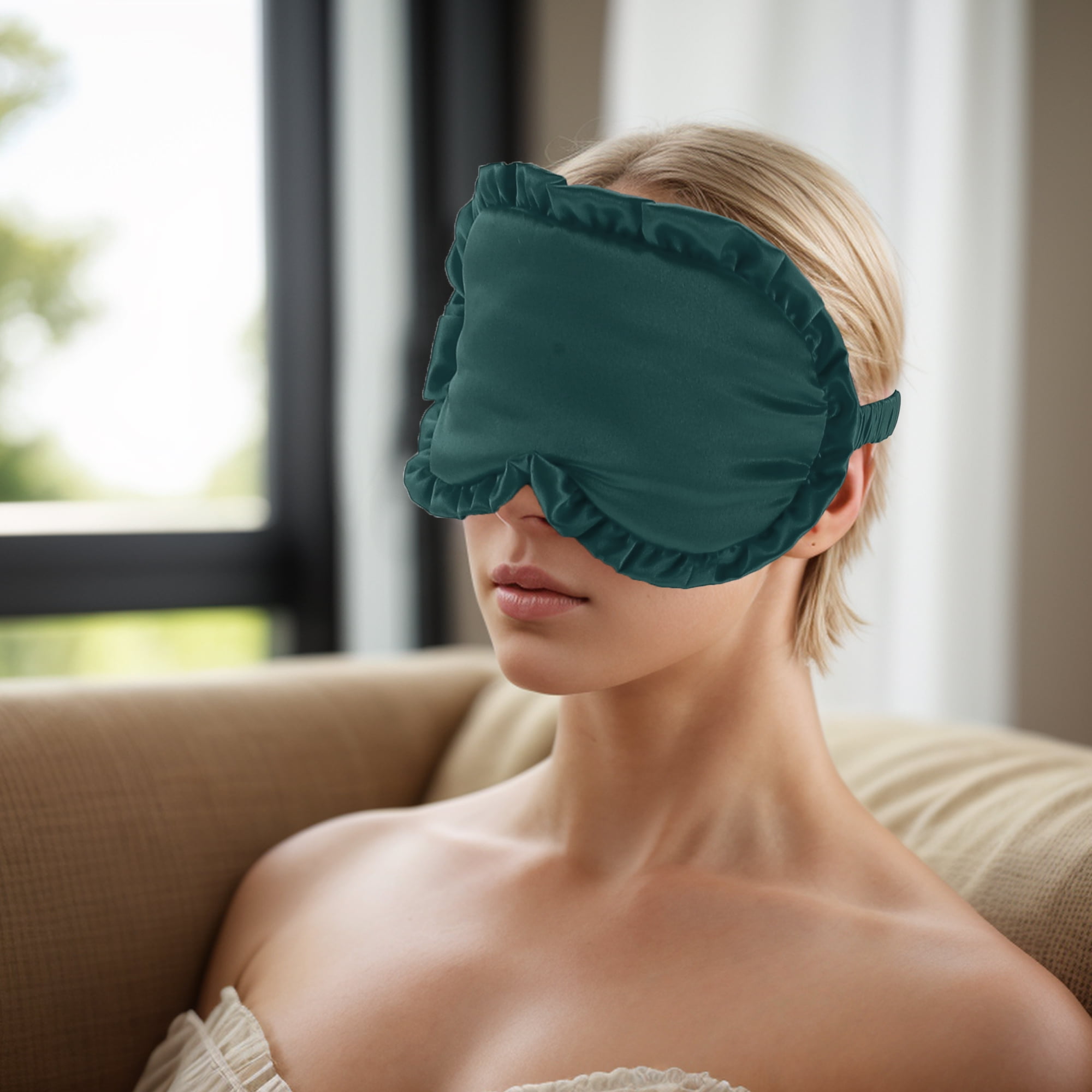 Unique Bargains Soft Flowers Style Sleep Mask Eye Shade Cover for Rest Dark Green
