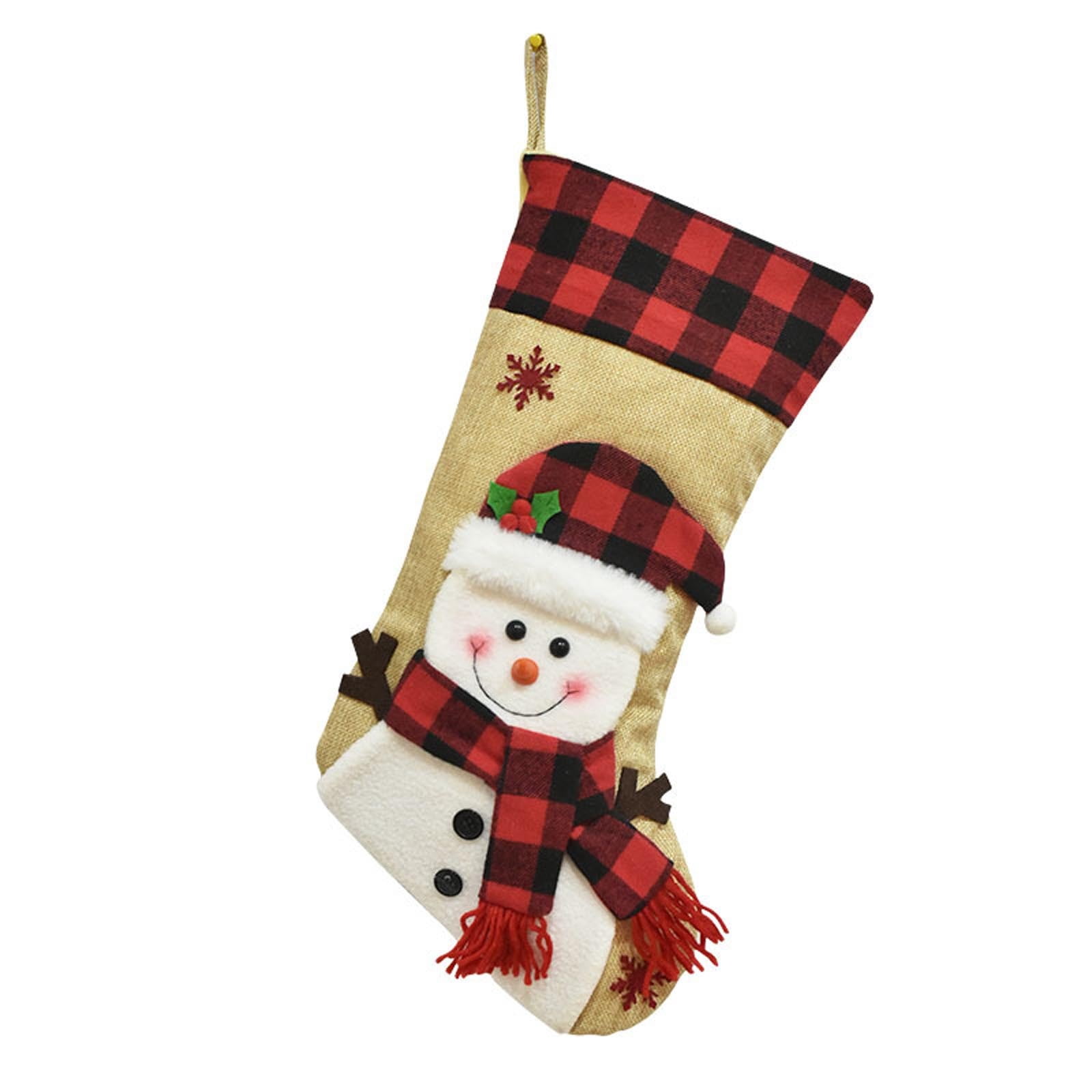 18 Inch Big Christmas Stockings 4-Pack - Burlap Plaid With Faux Fur Cuff, Snowflake Santa Snowman Reindeer - View #4