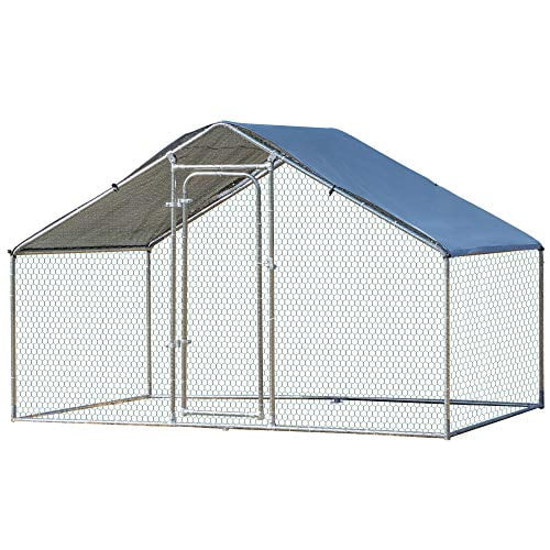 PawHut Galvanized Large Metal Chicken Coop Cage 1 Room Walk-in Enclosure Poultry Hen Run House Playpen Rabbit Hutch UV & Water Resistant Cover for Outdoor Backyard 10' x 6.5' x 6.5' 1.26  Dia 10' x 6.5' x 6.5'
