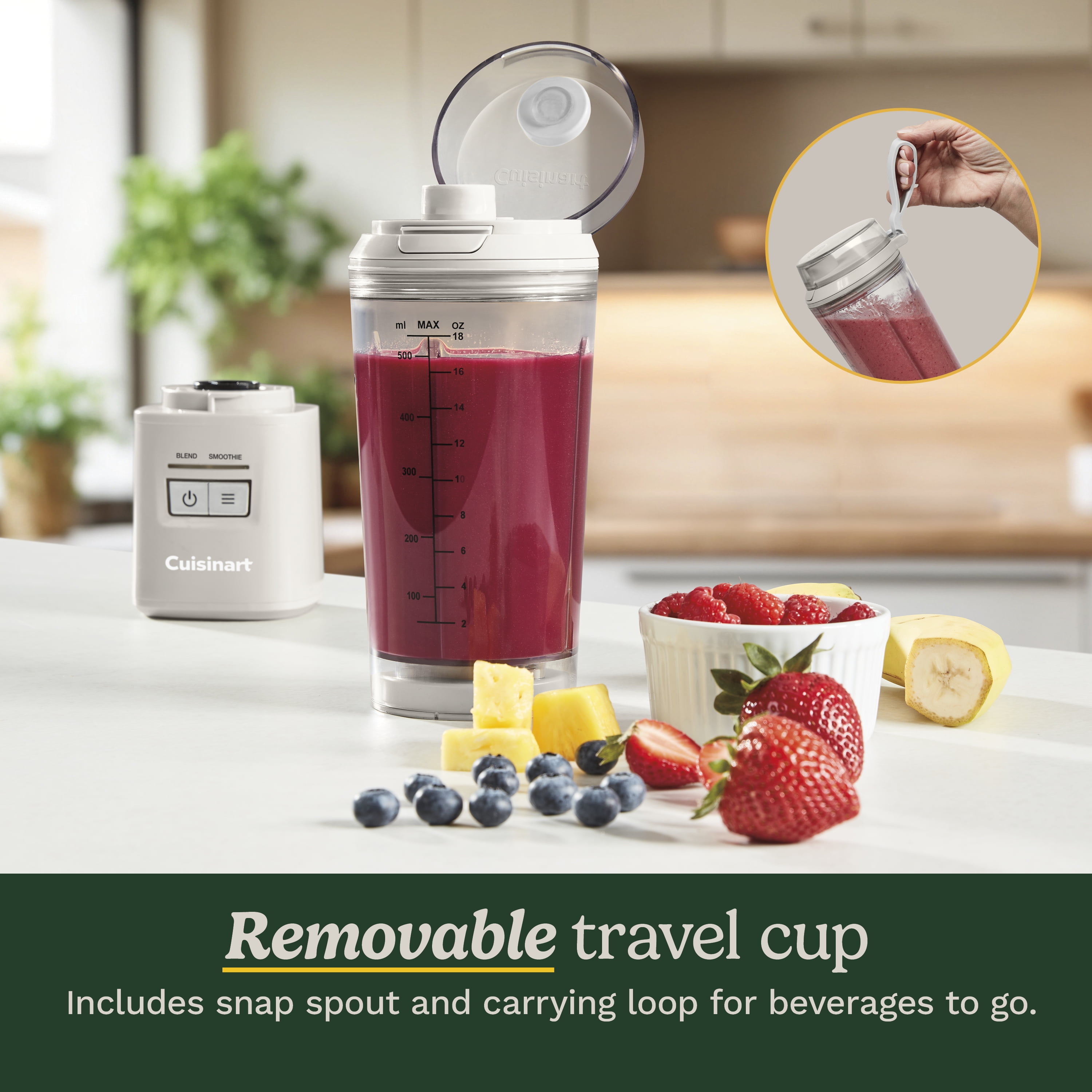 Cuisinart Cordless Rechargeable Portable Blender for Smoothies & Shakes, Personal Smoothie, Compact For Travel, On-the-Go Use, Tan, PBL-100
