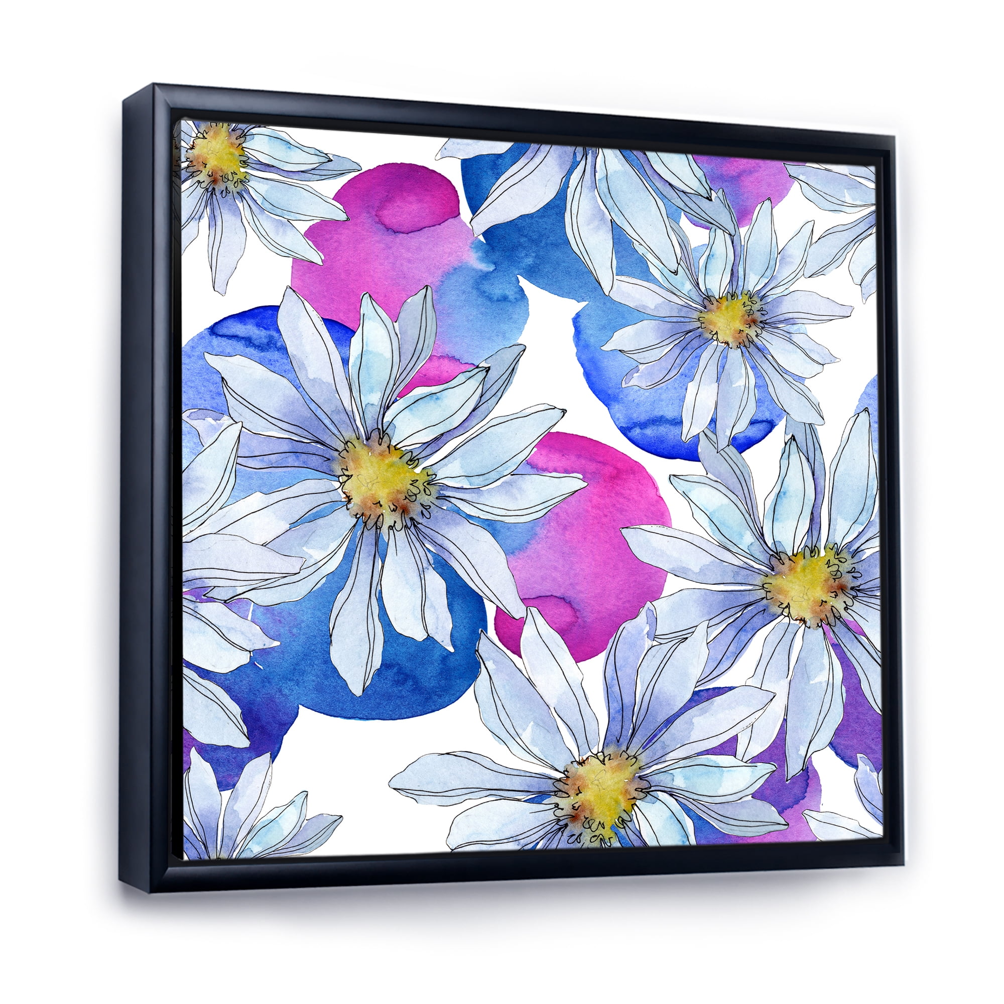 Designart 'Daisies On Red and Blue Backgorund' Traditional Framed Canvas Wall Art Print