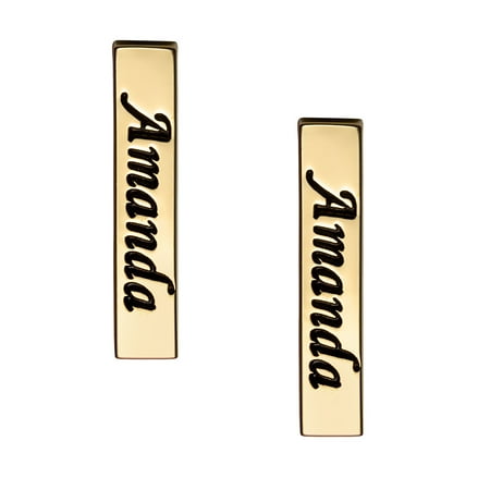 Personalized Women's Sterling Silver or Gold over Sterling Engraved Name Bar Earrings