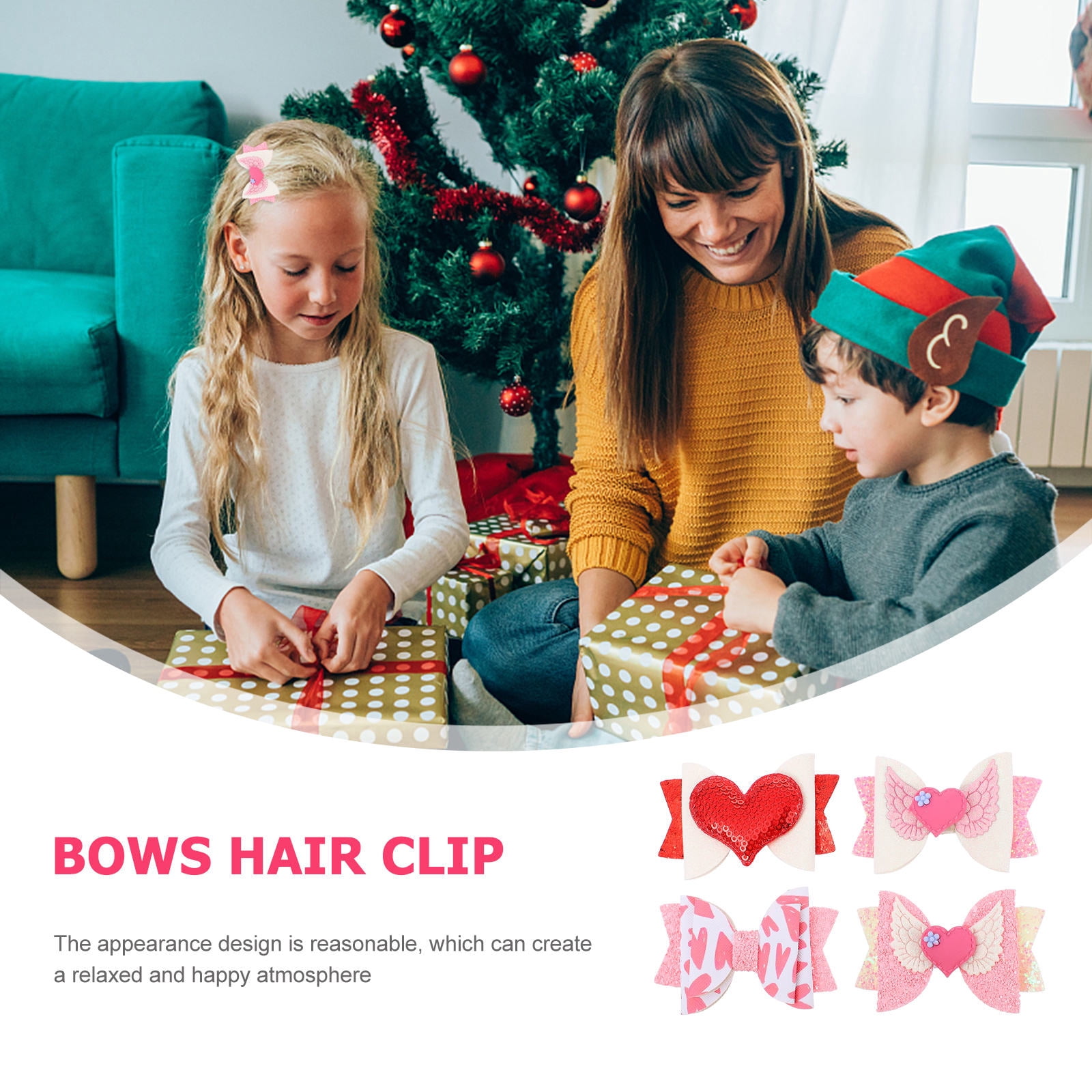 LOLIPPYY Girls Valentine Hair Accessories Set, 4pcs Non-Woven Fabric Hair Bows for Kids and