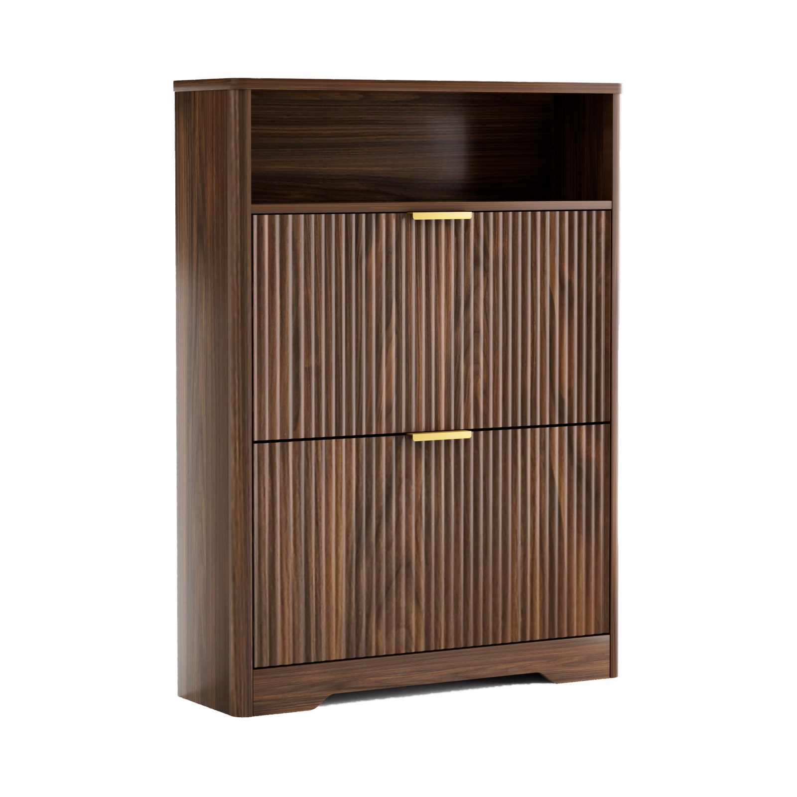 Hommoo Shoe Cabinet Storage with 2 Flip Drawers, Tall Freestanding Shoe Rack Organizer for Entryway, Foyer& Hallway, Walnut