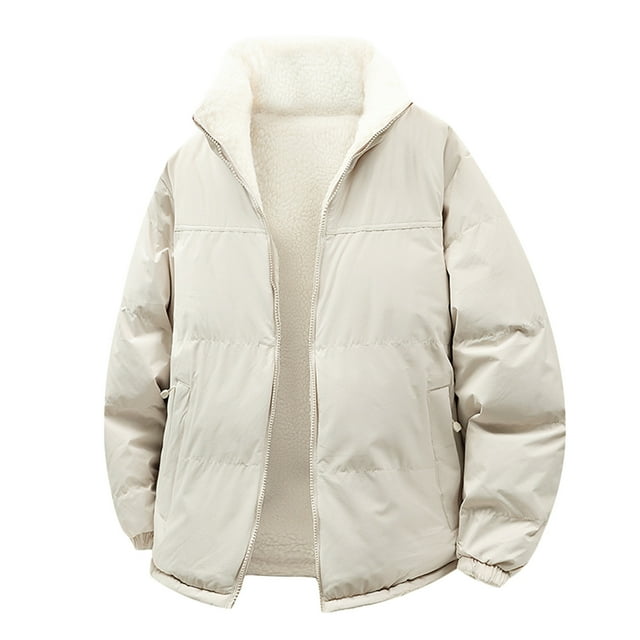 Veste Sherpa Réversible pour Hommes et Femmes, Manteau Doublé en Molleton à Col Montant avec Fermeture Éclair, Vêtement d'Athlétisme Décontracté pour l'Extérieur